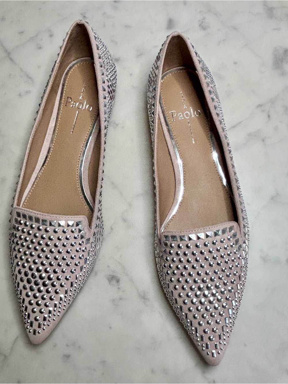 Paolo Pink Studded Pointed Toe Flats 6.5